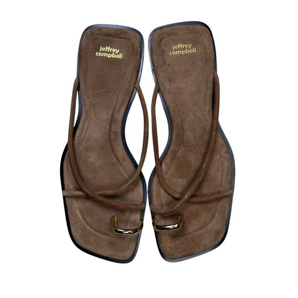 Jeffrey Campbell Islander Slide 9 Sandal Brown Gold Toe Ring - Picture 1 of 4